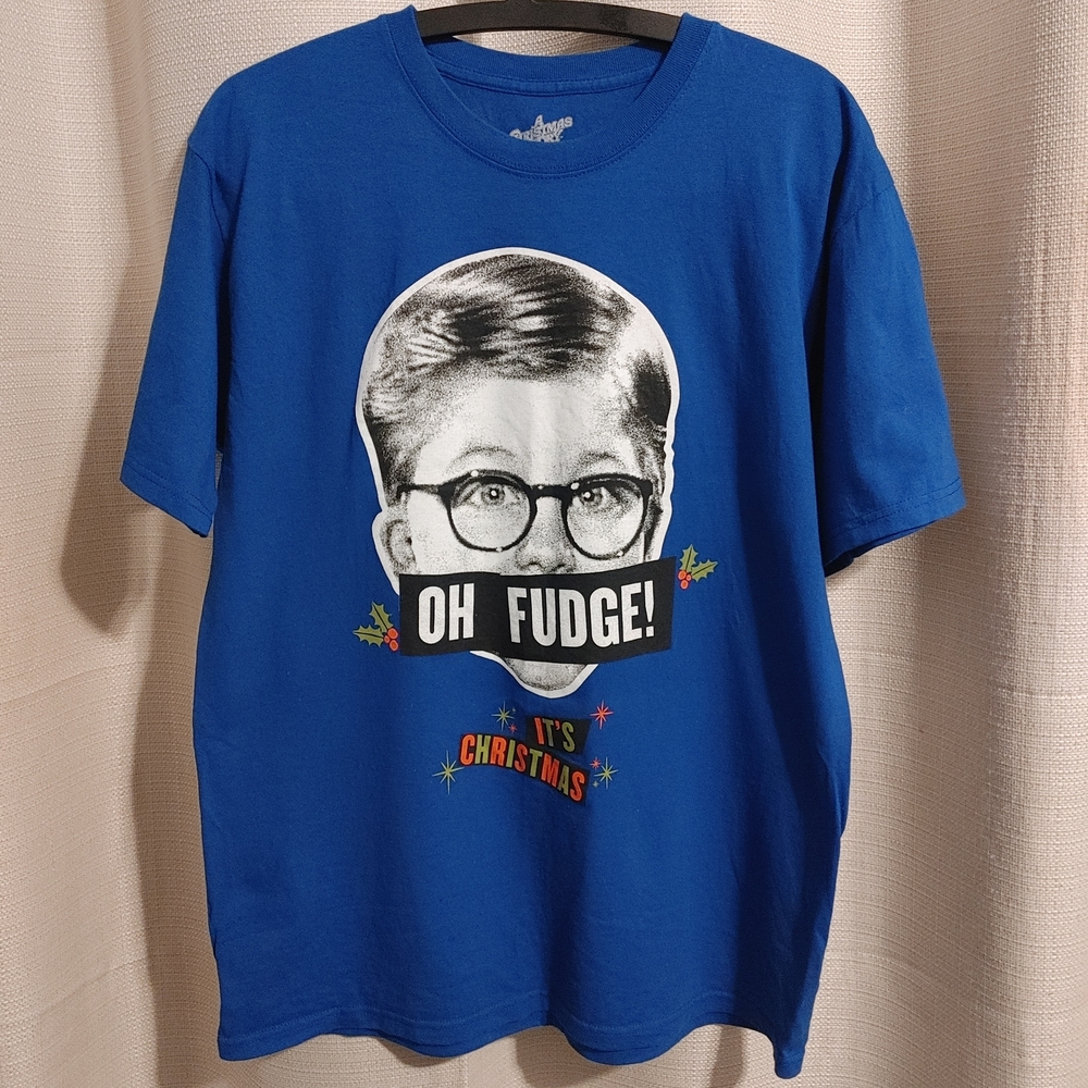 (4/$20) Men's Graphic Tee Shirt Blue 'Oh Fudge! It's Christmas'